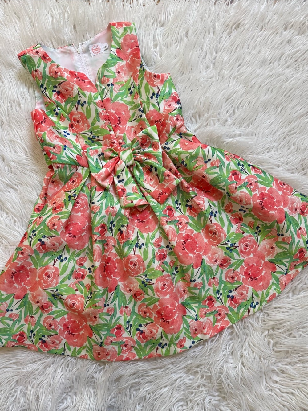 wonder nation Pink & Green Floral Bow Fit-and-Flare Dress